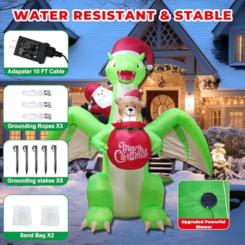9FT Dinosaur Christmas Inflatable with Santa Riding & LED Lights - Outdoor Holiday Decor - Variation: Dinosaur
