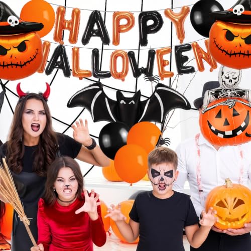 Halloween Balloons Banner Set with Bat and Pumpkin - Variation B