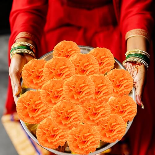 24PCS Artificial Orange Marigold Flower Heads - Decorative Faux Flowers Set