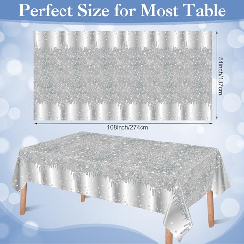 Disposable Glitter Diamond Tablecloths - Silver, 12 Pack, 54 x 108 Inches