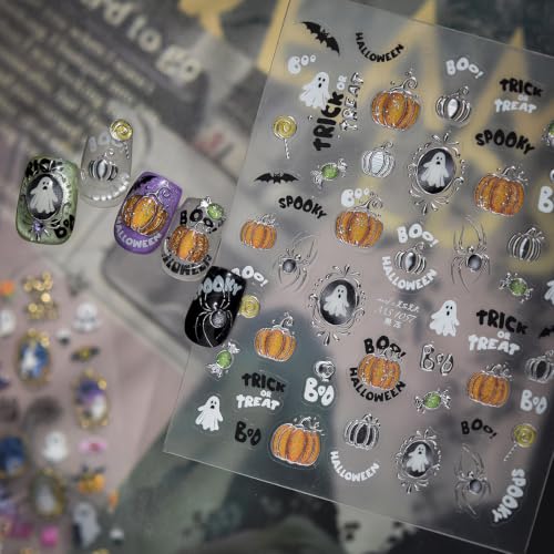 Halloween Nail Stickers 3D Embossed Ghost Pumpkin Skull - Style-36