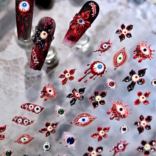 Halloween Nail Stickers 5D Embossed Scary Nail Art Stickers Decals - Design 7