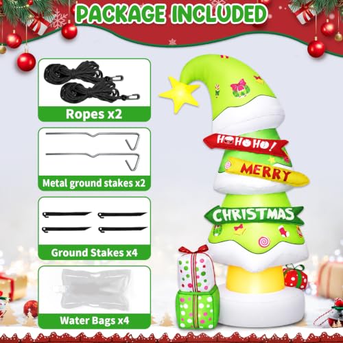 6 Ft Outdoor Inflatable Christmas Tree with LED Lights - Merry Christmas Tree Variation