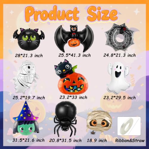 Halloween Foil Balloon Set with Ghost, Witch, Spider Web, Pumpkin & Bat - Spider Variation