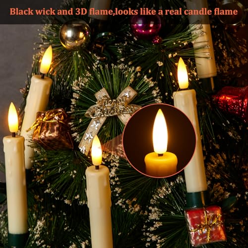 12 Pack Flameless Taper Candles with Clip - Realistic Flickering Flame Effect for Christmas Decor
