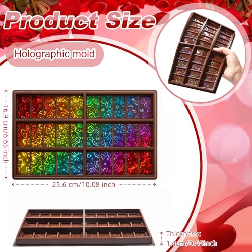Holographic Silicone Chocolate Mold Rectangle & Heart - Rainbow Light Effect