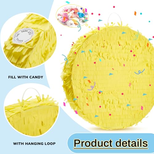Large Yellow Disco Piñata 16 Inch with Stick, Blindfold & Confetti for Parties