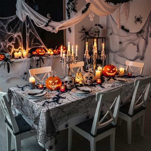 Halloween Tablecloth 60x84 Inch Black Lace Spider Web Decor - Variation of THIS listing