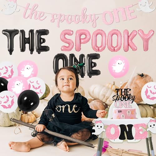 Halloween 1st Birthday Party Decorations Pink Foil Balloons Banner Cake Toppers