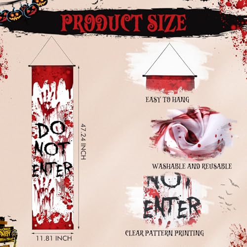 Halloween Horror Warning Banner - Red Warning Signs for Party Decor