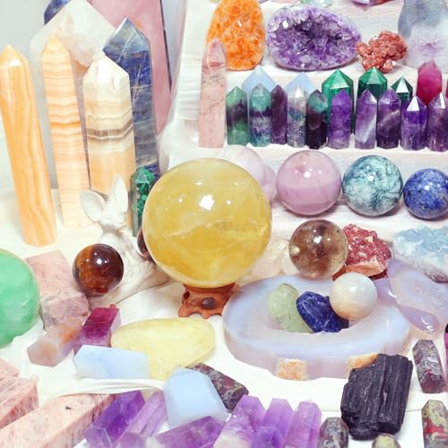 6lb Natural Crystal Box - Polished Spheres, Towers & Heart Shapes for Home Decor & Gifts