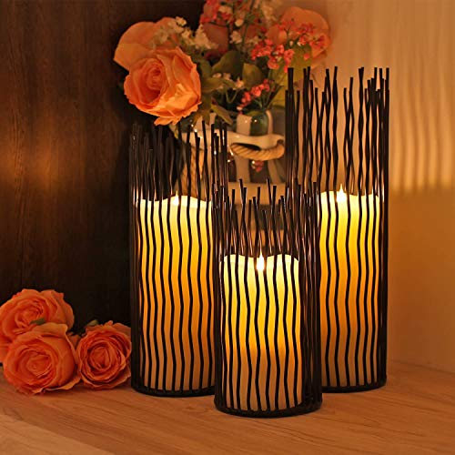 Black Metal Candle Holders Set of 3 - Modern Indoor & Outdoor Pillar Candlesticks with Varying Sizes - Metal Black / 3 Pack