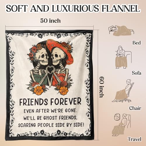 Halloween Friend Blanket for Women 60x50 White Spooky Skull Gift for Besties