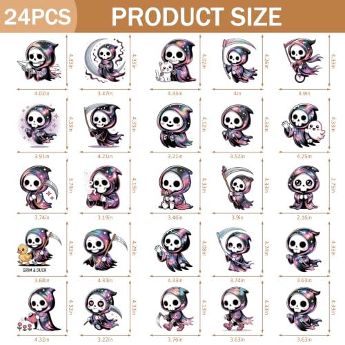 Halloween Refrigerator Magnets - 24 Cute Grim Reaper Pastel Goth Decor for Kitchen & Office