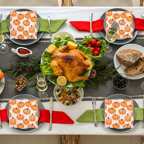 Pumpkin Fiesta Paper Napkins for Fall Parties - 100 Pack 6.5 Inch