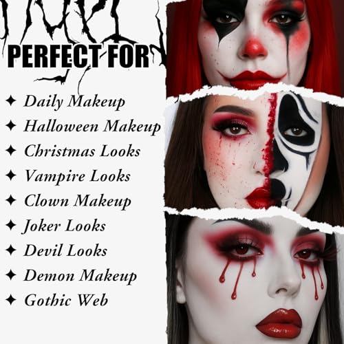 Halloween Makeup Kit - 15-Color Red Eyeshadow Palette, White Foundation & More - Red Makeup Kit