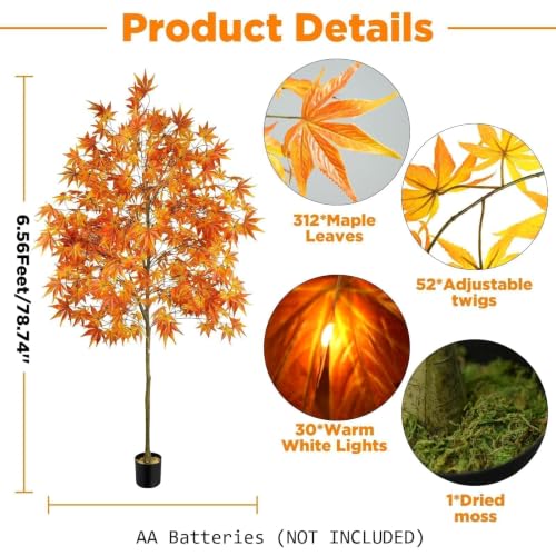 Outdoor Fall Maple Tree with Lights - 6.5ft Artificial Porch Decor - 1 Pcs