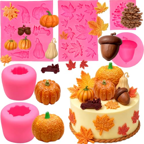 Fall Thanksgiving Fondant Molds - Pink 6-Piece Harvest Set for Cake Decorating