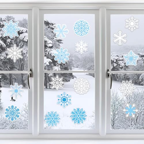 Snowflake Winter Gel Window Clings - 50 Pieces Removable & Reusable Decorations