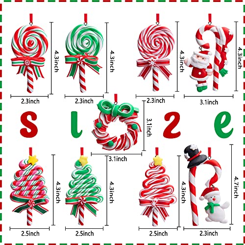 9pcs Christmas Candy Cane Lollipop Ornaments Set - Holiday Tree Decorations