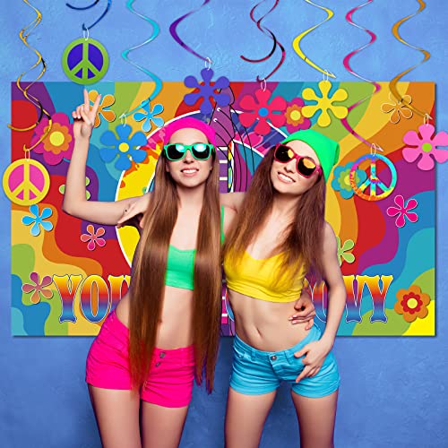 Halloween Tie Dye Hippie Party Decorations Set - Peace Sign & Festival Backdrop