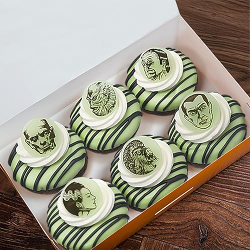 Halloween Monster Cupcake Toppers - Glow-in-The-Dark Plastic Cake Rings, 24 Pack