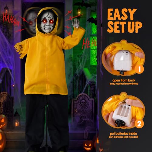Halloween Ghost Animatronic Prop 49 Inch Life Size Outdoor Scary Decor with Glowing Eyes & Sound Activation
