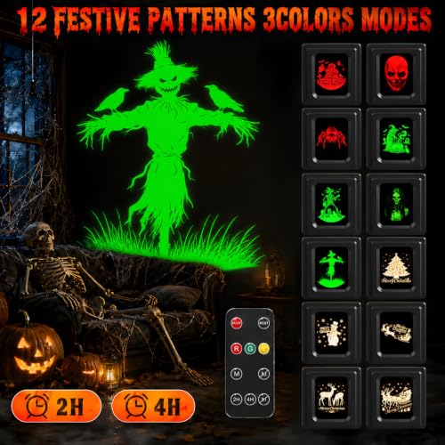 12 in 1 Halloween & Christmas Outdoor Projection Lights - 3D Dynamic Holiday Decorations