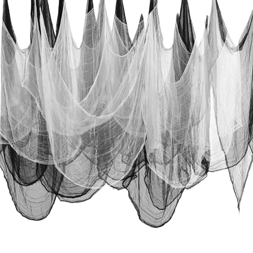 Halloween Creepy Cloth Set - Black & White Gauze Fabric 200x40 Inches - Spooky Outdoor Indoor Decorations - Variation: 40x200in / Black+White
