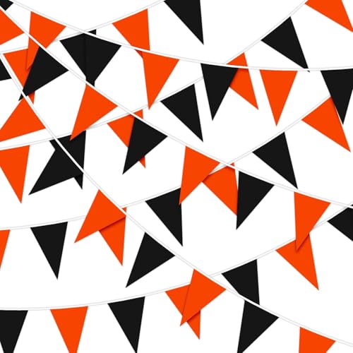 Halloween Orange Black Pennant Flags Set - 80 Pcs, 132 Ft, Triangle Banner with Variation Black Orange