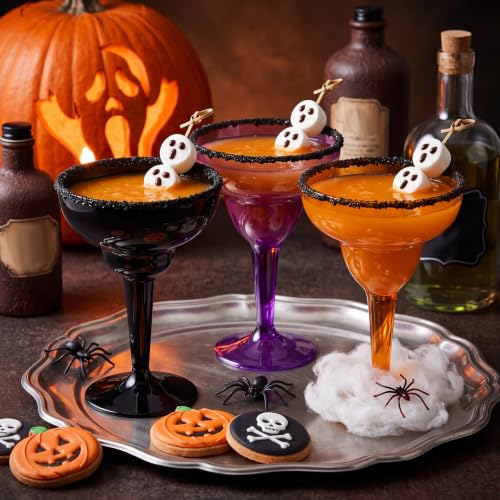 Halloween Margarita Cups 36 Pack - Disposable Plastic Party Drinkware - Black, Purple & Orange - Variation of THIS listing