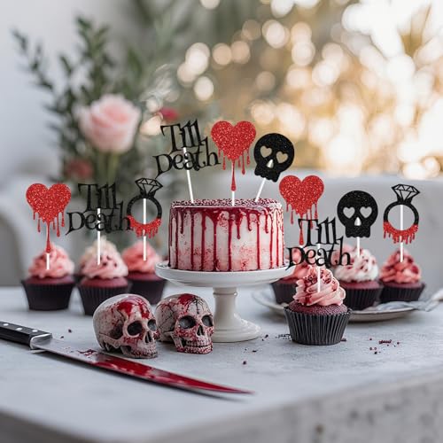 16 Pcs Glitter Cake Toppers - Halloween Wedding Bridal Shower Decorations
