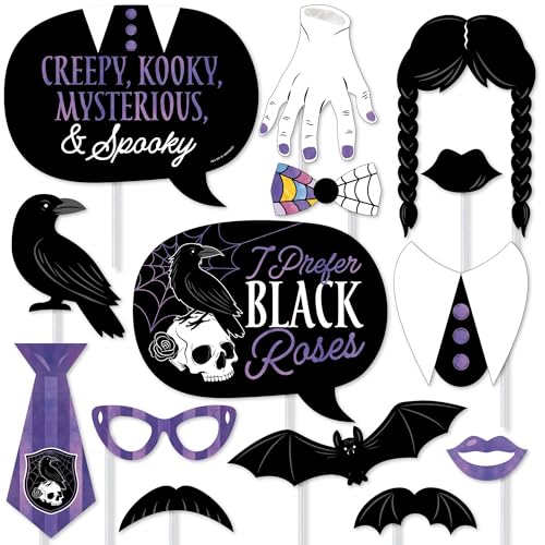 Goth Girl Photo Booth Prop Kit - 20pcs Halloween Party Supplies, DIY Cardstock Decorations