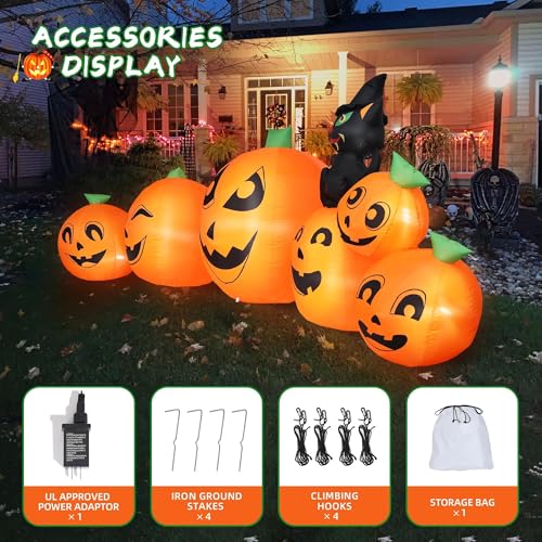 10FT Halloween Inflatable Pumpkin Patch with Black Cat & Built-in LED Lights - Outdoor Yard Decor