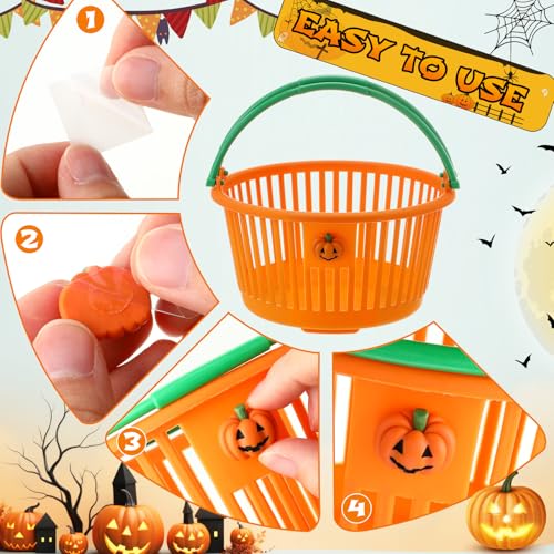 Potchen 12 Pcs Halloween Pumpkin Baskets Bulk Trick or Treat Candy Buckets - Orange & Green