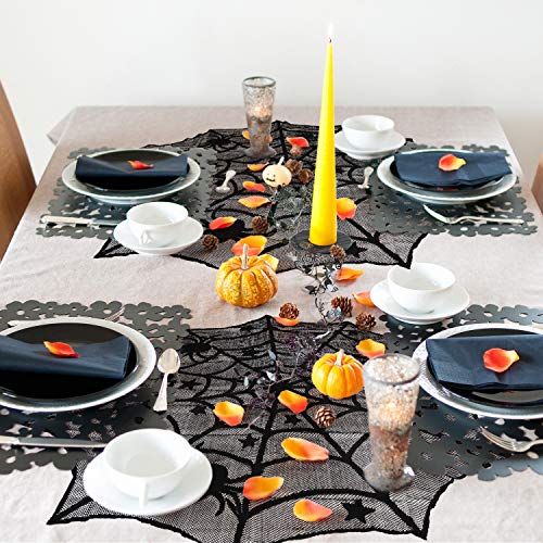 Halloween Lace Spiderweb Tablecloth Set - Black, Reusable Decor for Parties