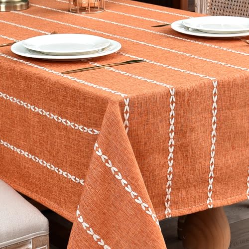 Rectangular Orange Tablecloth 98x53 Inch Fall Linen for Dining & Outdoor Use - Zobesta