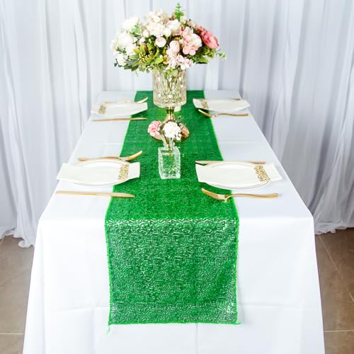 Green Sequin Table Runner 12x108 Inches Pack of 12 - Elegant Holiday & Party Decor