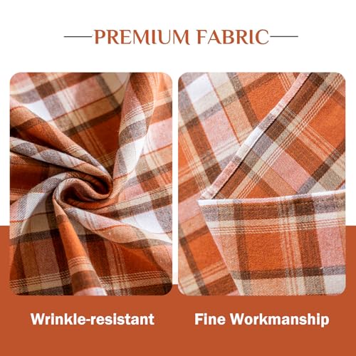 Joyfol Day Rust Tartan Table Runner 13x108 Inch Fall & Halloween Decor - Washable & Scratch-Proof