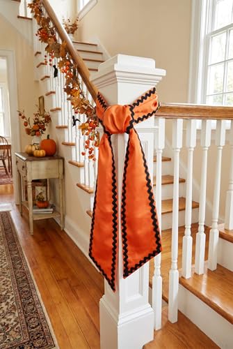 Halloween Orange & Black Satin Wreath Sash Set - Variation: Orange Black Wave