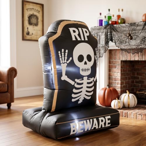 4ft Halloween Inflatable Skeleton Tombstone Yard Decoration with LED Lights - Party & Outdoor Decor
