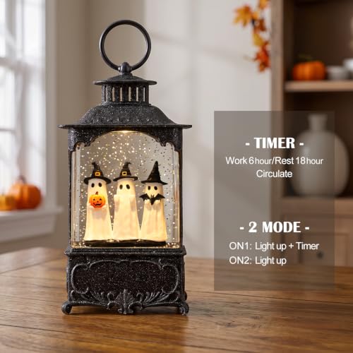 Halloween Ghost Snow Globe Lantern - Hand-Painted Indoor Halloween Decorations - Spooky Glitter Globe with Timer & USB Power - Variation of This Listing
