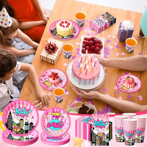 Hero Girl Birthday Party Supplies - Black and Pink Theme, Serves 50 Guests