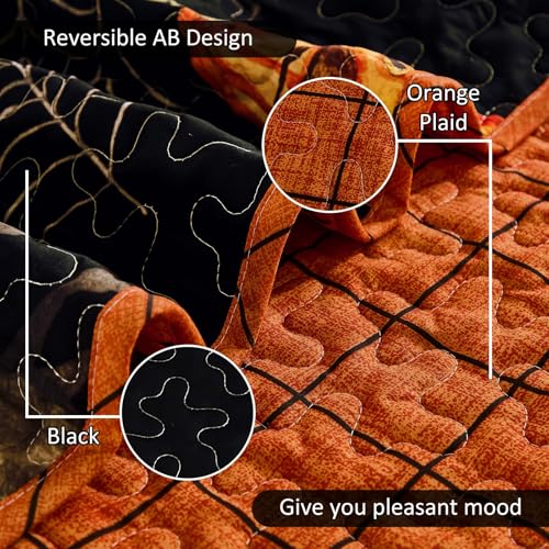 Halloween Queen Quilt Set - Pumpkin & Bat Festive Bedspread Coverlet - Variation of THIS listing