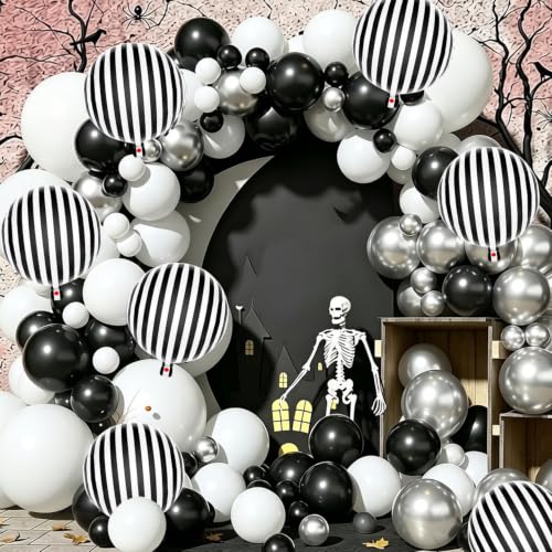 9 Pcs Black and White Striped Balloon Set for Halloween & Party Decorations