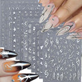 Silver Nail Art Stickers - 12 Sheets 3D Self-Adhesive Manicure Decals Style25