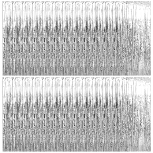 25-Pack Silver Foil Fringe Curtains - Tinsel Party Backdrops & Decorations