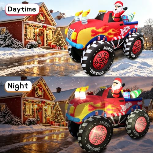 8.2FT Santa Claus Truck Inflatable Christmas Decoration with LED Lights for Outdoor Holiday Yard Display