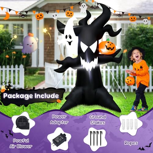 6FT Spooky Halloween Inflatable Tree with Pumpkin and Ghost - Indoor Outdoor Decor