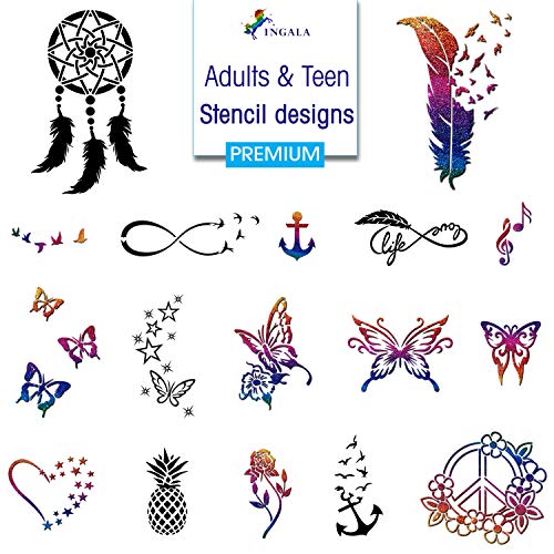 Glitter Tattoo Set with 146 Designs for Kids & Adults - Face, Henna & Airbrush Art